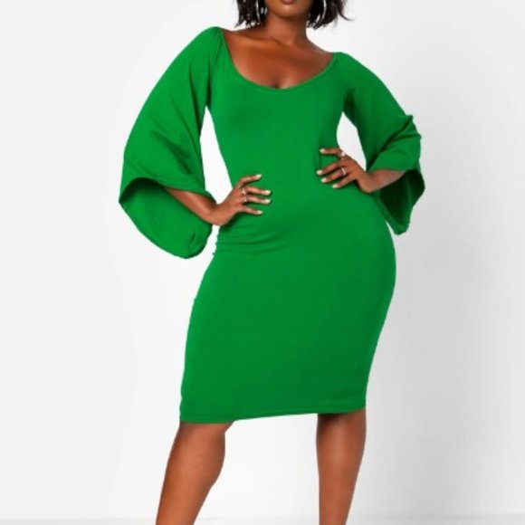 Rebdolls Dresses & Skirts - Rebdolls Women's Green Charisma Scoop Neck Kimono Sleeve Mini Bodycon Dress - L